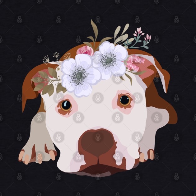 Cute pitbull with crown of flowers by X-TrashPanda